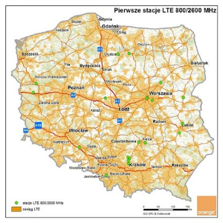 Orange jako pierwszy operator w Polsce uruchomił stacje na częstotliwościa 800/2600 MHz 4G LTE