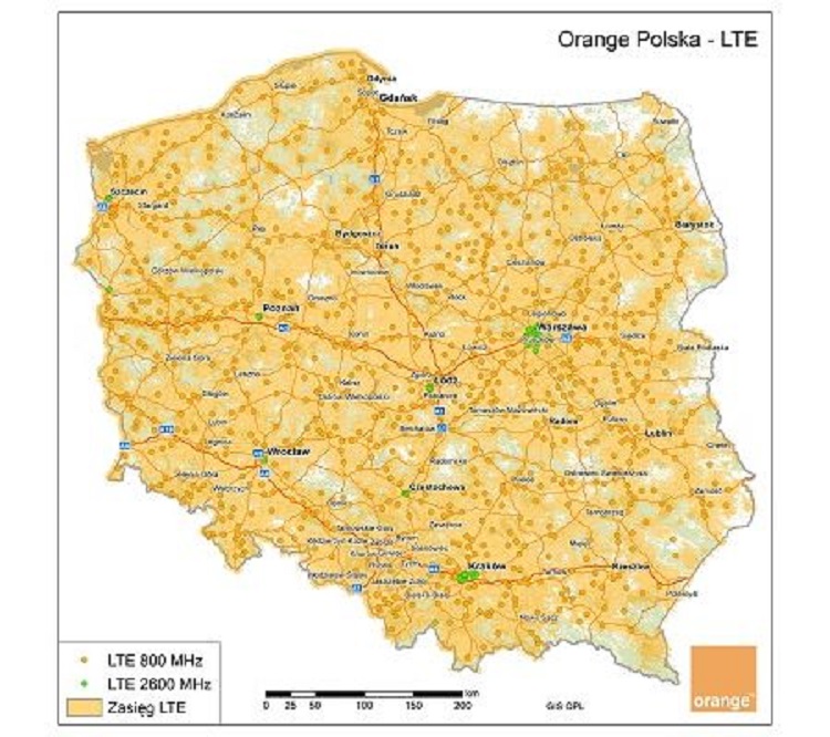 Zasięg internetu 4G LTE w Orange Polska