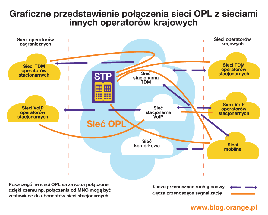 Graficzne przedstawienie połączeń sieci Orange Polska z sieciami innych operatorów