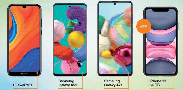 zdjęcie z 4 telefonami dostępnymi w nowych Planach Firmowych Orange