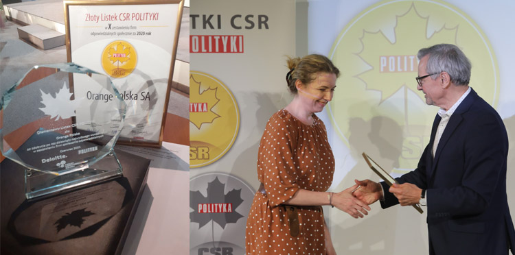 wręczenie nagrody złotego listka CSR przez red naczelnego Polityki 