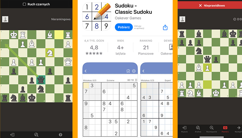 gry sudoku i szachy