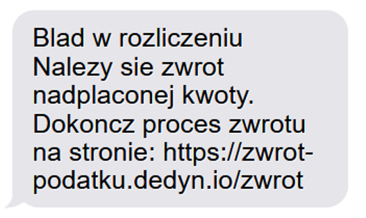 Zwrot podatku? Nie, to SMS phishingowy.