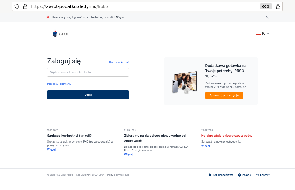 Logując się po "zwrot podatku" podajesz login i hasło przestępcom.